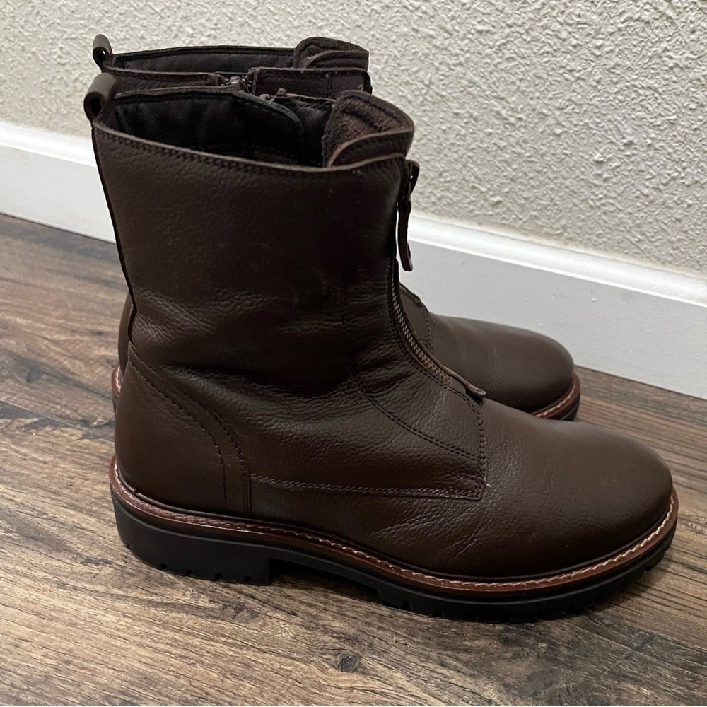 Alberto Torresi Mens Brown Leather Front Side Zip Combat Boots Size 41 Lug Sole